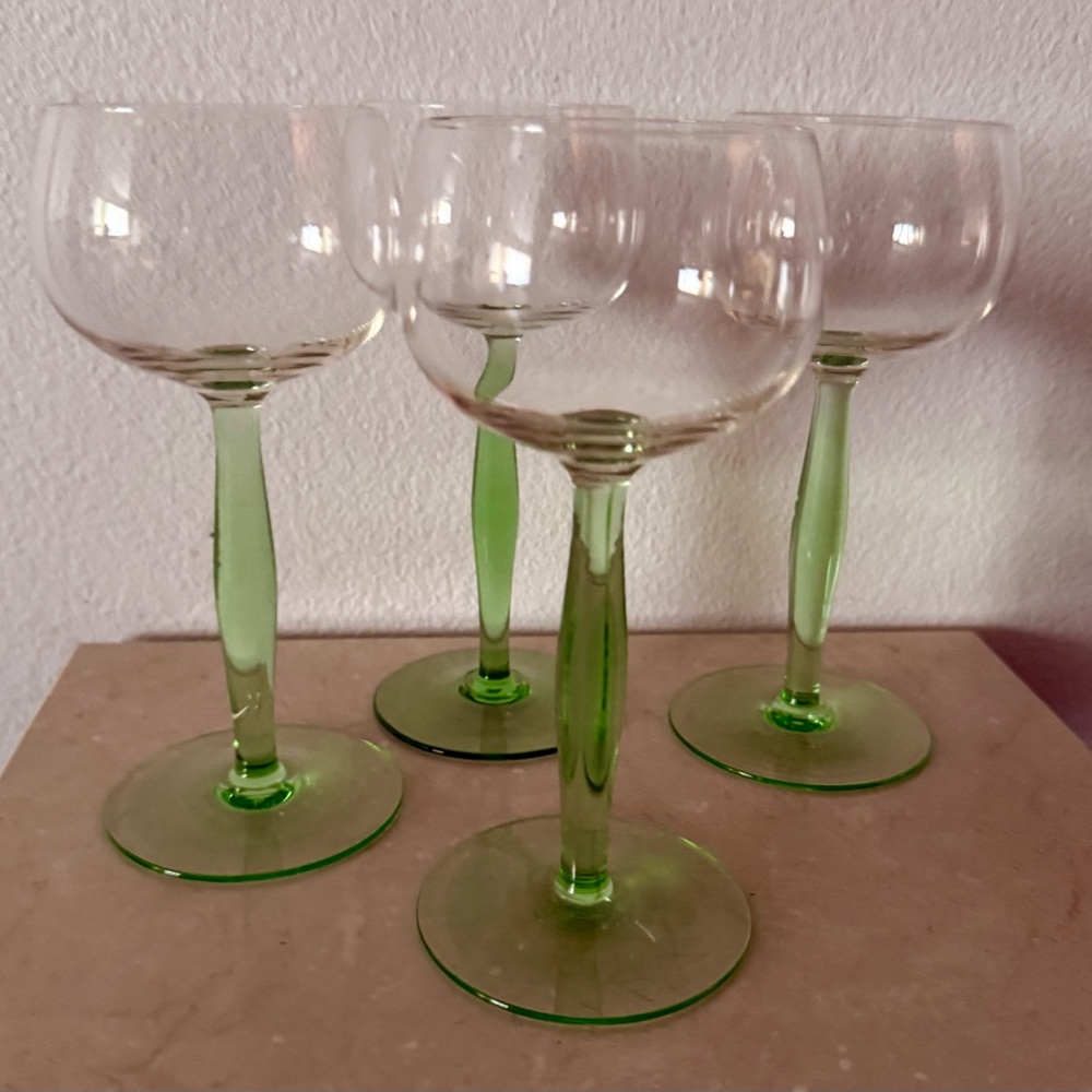 4 Art Nouveau Handmade Wine Glasses in the style of Peter Behrens. 1890 to 1919